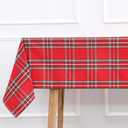 PurpleEssences Tartan Plaid Tablecloth - Water Resistant Wipeable Washable Checkered 60 x 104 Inch Table Cloth for Outdoor Picnic Dining - Christmas Holiday Winter - Red and Green