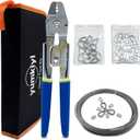 99FT Wire Rope Crimping Tool Kit, 304 Stainless Steel Cable with 150PCS Aluminum Crimping Sleeves and 15PCS Thimbles for Fishing Leader Making Kit, Decking, Garden Hanging Lamp.