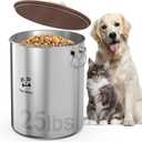Paw Libero 25 Lbs Stainless Steel Dog Food Storage Container with Airtight Wooden Lid & Ceramic Bone Handle, Large Metal Dog Food Bin for Dogs & Cats, Keep Fresh, Easy to Clean, 25 lbs - 1pk