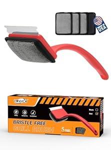 Grill Brush Grill Brush Bristle Free, Grill Cleaner Brush with 5 Replacement Heads, Ultra Safe Grill Brush for Outdoor Grill, Cast Iron, Stainless Steel Grates, Grill Scraper Outdoor BBQ Grill, Red