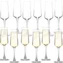 Champagne Glasses, Set of 12 Champagne Flutes with Unique Shape, Long stem Sparkling Wine glasses for Party, Restaurant, Bar, Wine Toasting, Clear
