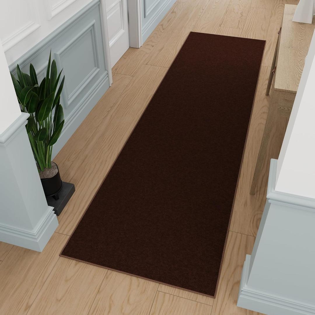 Ottomanson Hallway Runner Rug 2'7" x 9'10" Non Slip Solid Area Rugs Easy to Clean Laundry Rug Runner Durable & Pet Friendly Floor Carpet Runners for Hallways Entryway Living Room Kitchen, Brown