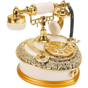 Big Vintage Telephone Jewelry Box 7x8" with Drawer - Heart Shaped Trinket Music Boxes with Retro Dial, Victorian Storage, Cute Antique Gifts for Women, Unique Style Home Decoration, Shelf Decor