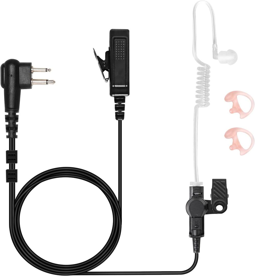 CP200D Earpiece for Motorola Walkie Talkie and Radio with PTT/Mic, Compatible for CP200D CP100D R2 CP200 CP185 BPR40 CLS1410 CLS1110 RMU2040 RMU2080D, Acoustic Tube Surveillance Headset (Black-3)