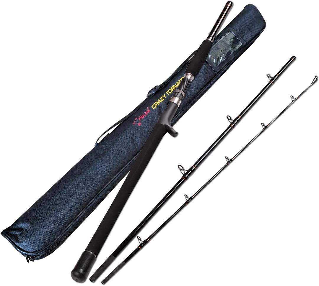 Portable Saltwater Offshore Heavy 3-Piece Travel Graphite Baitcasting Fishing Poles Casting Boat Jigging Trolling Conventional Rods with Rod Case Bag (3-Piece 6' Heavy)