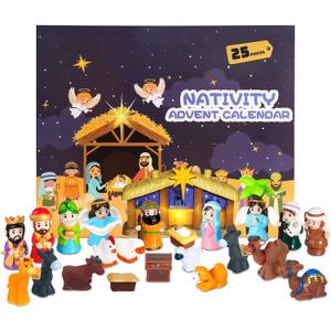 Nativity Advent Calendar 2025 Kids with Light, 25 Days Christmas Countdown Christian Advent Calendar Kids Nativity Play Set, Small Nativity Scene Toy for Toddler Children Religious Gifts