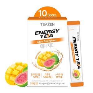 TEAZEN Energy Drink Powder, 70mg Natural Caffeine with Black Tea Extract, Taurine & L-Carnitine, Sugar-Free Energy Mix for Focus & Endurance, 10 On-the-Go Packets, 1.76oz