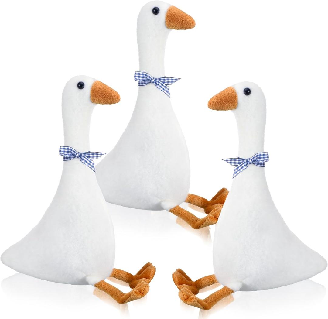 Sosation 3 Pieces 15.7'' Silly Goose Plush Stuffed Animal, Swan Stuffed Animal, Blue Plaid Fluffy Cute Goose Funny Duck Plush Swan Gifts for Adults Home Birthday Favor