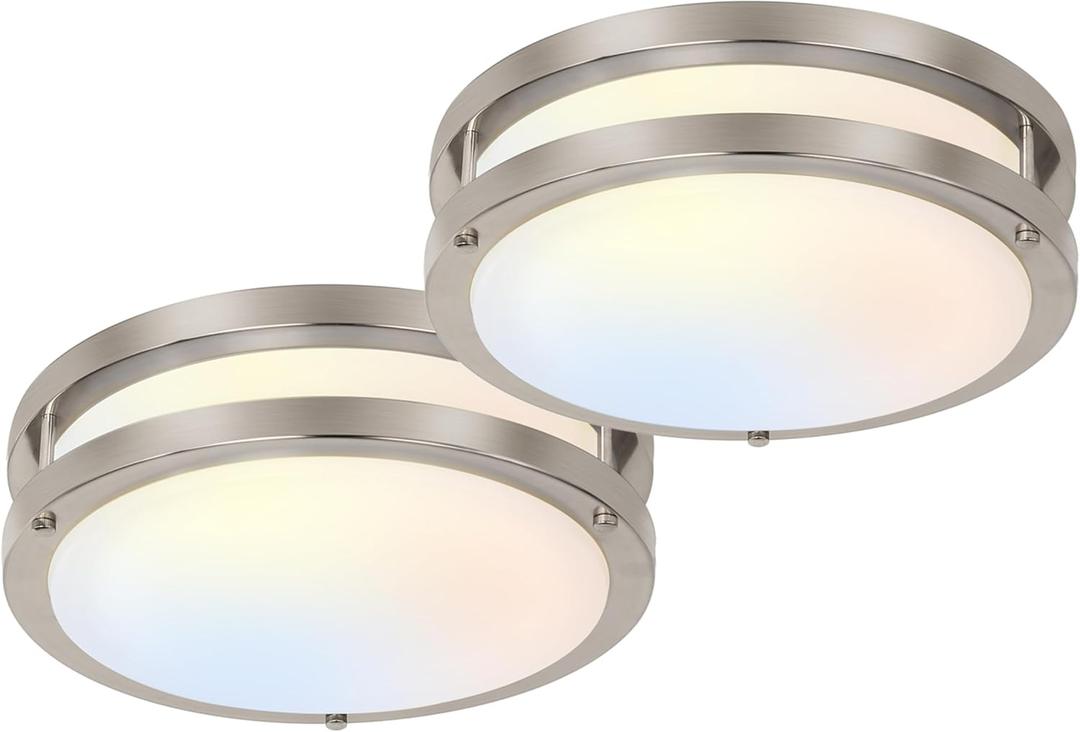 hykolity 10 inch Flush Mount LED Ceiling Light Fixture, 17W 1100lm, 2700K/3000K/3500K/4000K/5000K Adjustable Ceiling Lights, Brushed Nickel Saturn Dimmable Lighting for Hallway Bathroom - 2 Pack