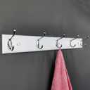 Wooden Wall Mounted Coat Rack 24 Inch, White with 5 Silver Hooks for Entryway, Hallway, Bedroom