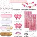 Pink Gold Birthday Party Decorations, Happy Birthday Banner, Pink Fringe Curtain, Heart Star Foil Confetti Balloons, Hanging Swirls for Women Girls Birthdays Princess Party
