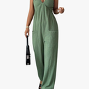 WDIRARA Women's Halter Neck Sleeveless Tie Backless Jumpsuit Pants Romper with Pockets, Large