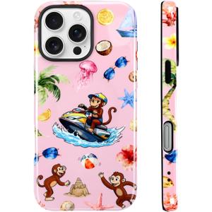 Magnetic for iPhone 16 Pro Max Case [Compatible with Magsafe] Cute Summer Beach Monkeys Pattern Design, Full Body 2 in 1 Shockproof Scratch Resistant Protective Cover for Women Girl