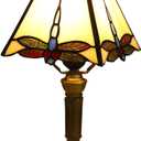 Tiffany Table Lamps LED Bedroom Bedside 18 INCH Tall Table Lamp Rose Flower Grape Stained Glass Lamp for Table Lamps (White Dragonfly-8X8X15INCH)