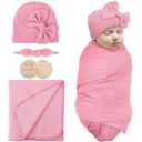 Newborn Receiving Blanket with Bow Hat Headband Wooden Card Set Newborns Toddler Baby Boy Girl Nursery Swaddle Wrap