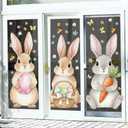 Tenceur Large Easter Bunny Window Clings, Cute 12 x 35.4 Inches Spring Watercolor Bunny Rabbit Window Stickers for Glass Home or Holiday Easter Party Supplies, 3 Sheets