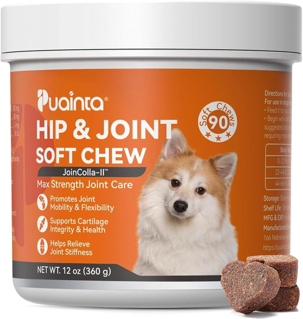 PUAINTA Hip & Joint Soft Chews for Dogs & Cats, Glucosamine Joint Support | Chondroitin, Collagen & MSM Support Joint Health, Mobility & Flexibility in Dogs & Cats, Chicken Flavor, 90 Count