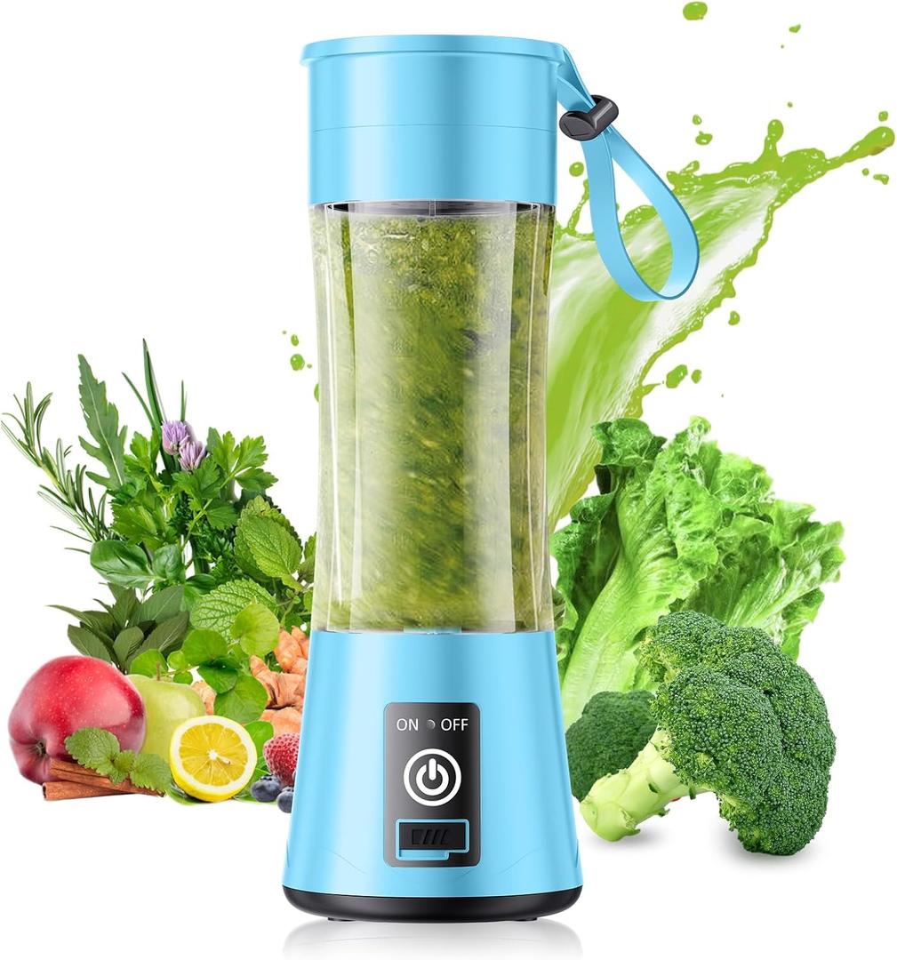 Cordless Portable Personal Size Blender - Mini Blender Make Smoothies and Shakes, 380Ml BPA Free Travel Cup, Powerful Blending Suit in Office/Home/Gym