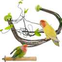 PINVNBY 2 PCS Bendable Bird Perches Simulation Branch Parrot Perch Stand with Green Leaf Hanging Paw Grinding Fork Cage Accessories for Parakeet Budgie Finch Cockatiel Conure (Large) (Style 1)