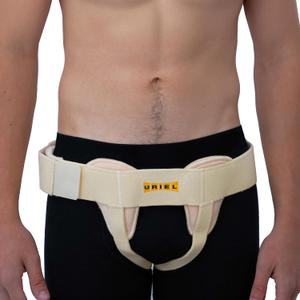 URIEL Double Sided Hernia Belts for Men - Inguinal Hernia Belt for Men, Pre and Post Surgery Truss, Size Medium, Cream (35.3-39.5 Inches)