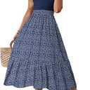 Dokotoo Women's 2026 Summer Dress Short Sleeve Crew Neck Casual Floral Print Long Flowy Dresses Maxi Dresses (Medium, Blue)