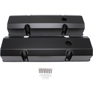 1 Set SHLPDFM Black Fabricated Aluminum Tall Valve Covers with 1.250" Breather Holes Fits for Small Block Chevy SBC 283 305 327 350 383 400 V8 Engines 1958-86