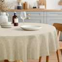 JIUZHEN Round Table Cloth Faux Linen Farmhouse Tablecloth Wrinkle and Stain Resistant Decorative Fabric Table Cover for Kitchen, Dining Room, Parties and Camping, Beige, 108 Inch Round