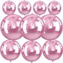 10Pcs Pink Round Foil Balloons, 22" 18" 15" 4D Helium Sphere Balloon, Metallic Light Pink Foil Baloon for Graduation Birthday Wedding New Year 2026 Disco Anniversary Party Decorations