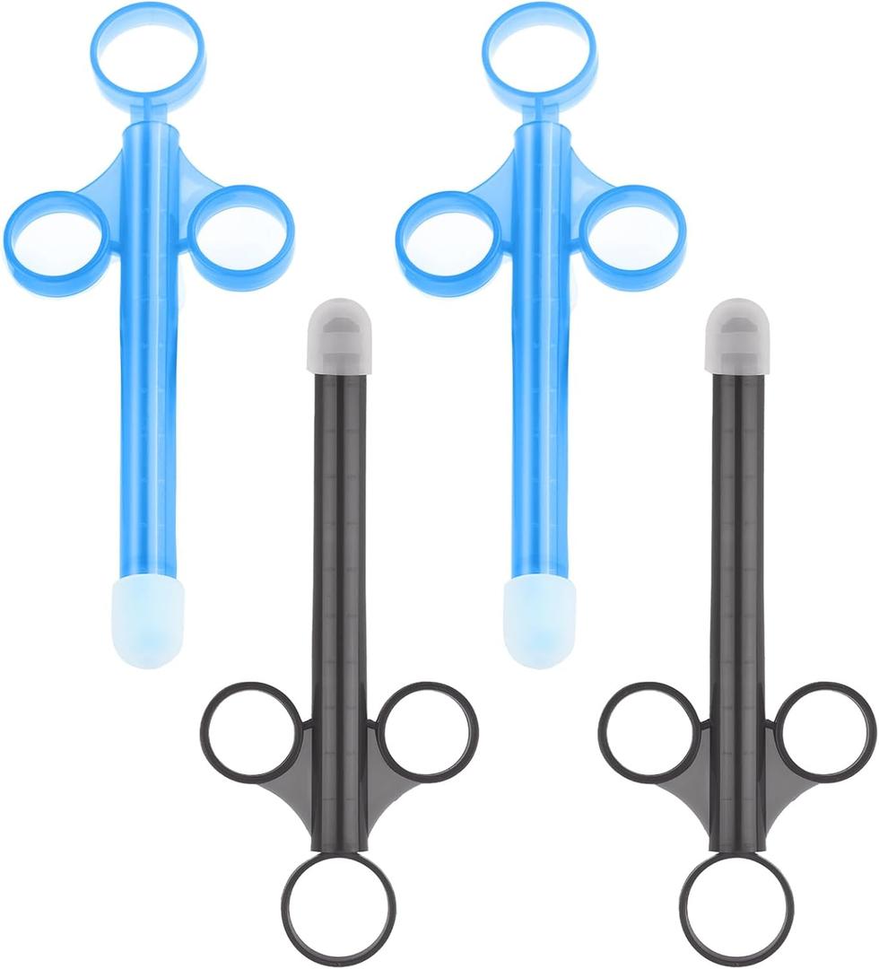 Lube Applicator Syringes, Lubricant Tube Shooter with Smooth Rounded Cap for Men, Women & Couples, Reusable, Easy Use & Clean [10ml Scales][2PCS Blue & 2PCS Gray]