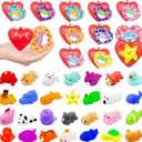 28 Pack Valentine Mochi Squishy Toys Filled Hearts with Valentine Cards Animal Squishies for Kids Classroom Prizes Valentines Day Gifts for Kids Boy Girl Exchange Valentine Party Favors Supplies