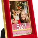 5x7 Velvet Picture Frame, Red Velvet Photo Frames with Vintage Gold Border, HD Real Glass Horizontal & Vertical Display for Tabletop and Wall Decor (1 Pack)