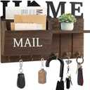 Rustic Wall Key Holder with Shelf & Hooks - Mail Organizer for Entryway | Wooden Key Rack for Keys, Coats, Dog Leash - Brown