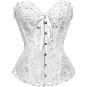 HNGHOU Women's Plus Size Corset Bustier Lace Up Overbust Bustier Lingerie Bodyshaper Tops (White, S)