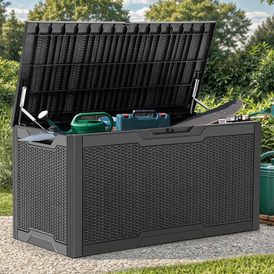 YITAHOME 100 Gallon Large Resin Deck Box Outdoor Storage Boxes for Patio Furniture, Outdoor Cushions, Garden Tools and Pool Supplies-Waterproof, Lockable (Black)
