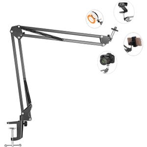 Overhead Tripod Mount for Camera Webcam Ring Light, Flexible Over Head Arm for iPhone with Phone Holder and Ball Head, Table Stand Accessory for Phone Video Recording Live Stream