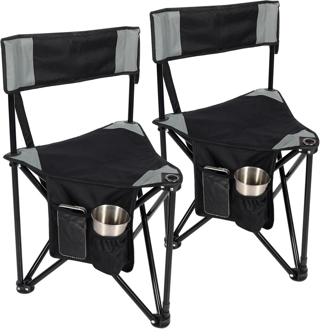 REDCAMP 2 Pack Tripod Camping Chairs Folding Lightweight, Portable 3 Legged Tripod Stool Seat with Backrest, Small Golf Chair Compact for Adults Fishing Hunting, Black, 18D x 18W x 28H in