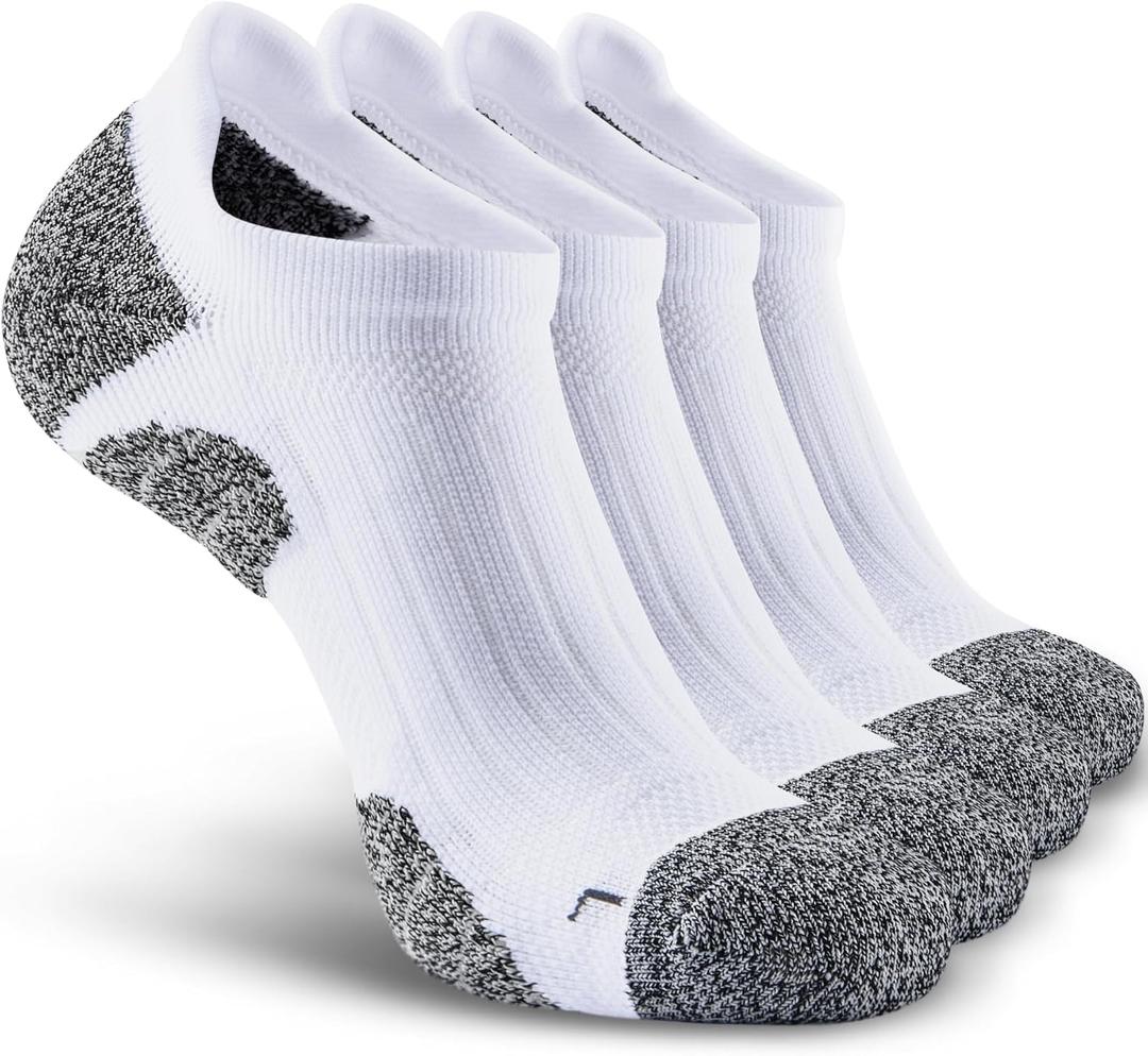 Men's No Show Compression Athletic Socks, Cushioned for Running Hiking (X-Large, White-4 Pairs)