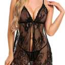 Avidlove Babydoll Lingerie for Women Honeymoon V Neck Chemise Sexy Exotic Open Front Negligee, S