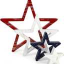 COCHIE 4th of July Decorations Stars Set of 4, Red White Blue Decor, Patriotic Memorial Day Star Tiered Tray Decor, Labor Day Fourth of July Decoration for Home Office Table Shelf (Retro Solid)