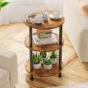 Simple Trending Side Table Living Room, Small Round End Table, 3 Tiers Accent Table for Small Spaces, Rustic Brown