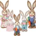 Kathfly Set of 5 Sisal Easter Bunny Decoration 13.8" 9.8" Natural Easter Straw Decorations Bunny Figurines Rabbits Tabletop Statues Standing Set for Office Farmhouse Spring Home Farmhouse Table Decors