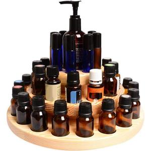 Hapivida Wooden Essential Oil Display Stand, 3-Tier 39 Slots Essential Oil Storage Box Round Rotating Case Holder Organizer Tray Essential Oil Bottle Holder Diffuser Holder Turntable
