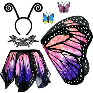 yamisan Butterfly Costumes for Girls, Kids Butterfly Wings with Skirt Dress Up for Halloween Party Costume Set (Pink)