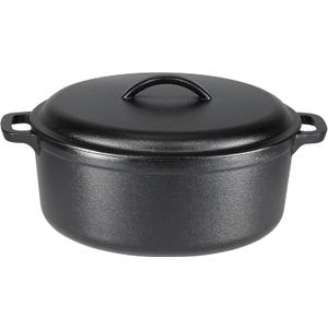 Amazon Basics Pre-Seasoned Cast Iron Dutch Oven Pot with Lid and Dual Handles, Oven Safe, Heavy-Duty, 7-Quart, Round, Black