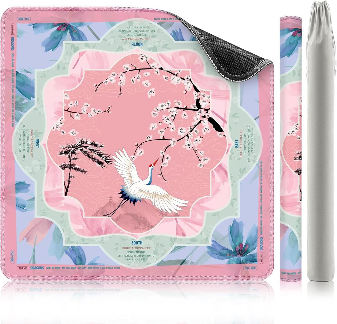 XINTONG American Mahjong Mat, 32×32 Inches,3mm Thickness | Mahjong Mat for Table with Rules, Anti-Slip,Waterproof, Noise Reduction, Wrinkle-Free Mah jongg Mat(Crane Dance Among Clouds), 32 inches x 32inches x 0.12 inches