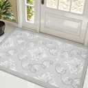 LUMI Ultra Thin Indoor Door Mat, 39x60 Front Door mat, Non Slip Washable Floral Design Floor Mats for Inside Entrance, Grey