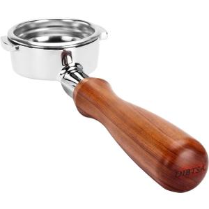 DIBTSA Bottomless Portafilter 58mm Compatible with E61 Group Head, Flair 58, ECM, Rocket, Sanremo, Synesso, Slayer, Espresso Machine Parts, Wooden Handle with 304 Stainless Steel Filter Basket