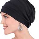 Cotton Sleep Cap Women Beanie Chemo Hat Elastic Turban Head Wrap Cap Bonnet Cap Muslim Headscarf Nightcap for Hair Head Cap (Medium-Large, Black)