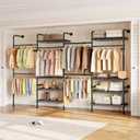 Closet Organizers and Storage, 4-Row Heavy Duty Clothes Rack for Hanging Clothes, Wall Mounted Closet System with 4 Telescopic Rods, 2 Fixed Rods, 5 Hooks, 8 Shelves for Wardrobe, Bedroom, Small Space