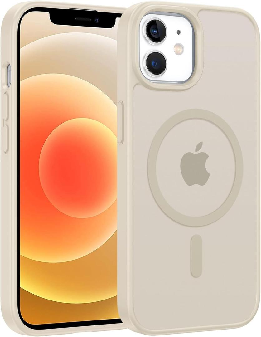 FNTCASE for iPhone 12 Phone Case: for iPhone 12 Pro Magnetic Matte Textured Military Grade Drop Protection Translucent Cell Cover - Slim Durable Shockproof Protective Bumper (Off White)